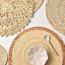 Load image into Gallery viewer, DOKOT Rattan Dinning Placemat Woven Braided Round Table mats Hot Pad Heat Resistant Easy Clean (Khaki Border)
