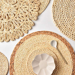 DOKOT Rattan Dinning Placemat Woven Braided Round Table mats Hot Pad Heat Resistant Easy Clean (Khaki Border)