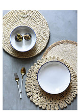 Load image into Gallery viewer, DOKOT Rattan Dinning Placemat Woven Braided Round Table mats Hot Pad Heat Resistant Easy Clean (Khaki Border)