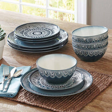 Load image into Gallery viewer, Better Homes and Gardens Teal Medallion 12-Piece Dinnerware Set, Teal