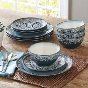 Better Homes and Gardens Teal Medallion 12-Piece Dinnerware Set, Teal