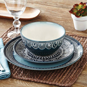 Better Homes and Gardens Teal Medallion 12-Piece Dinnerware Set, Teal